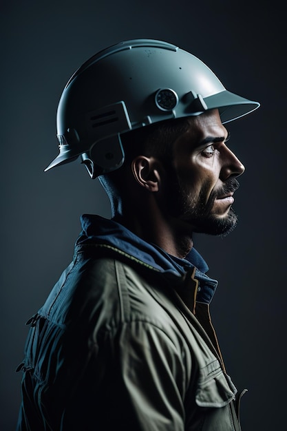 Foto hombre en el trabajo con casco ia generativa