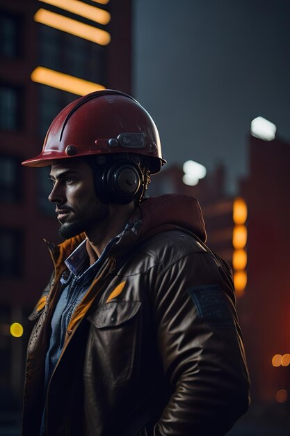 Hombre en el trabajo con casco IA generativa