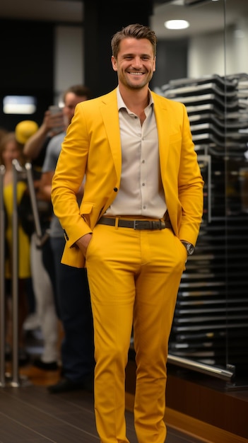 Foto el hombre del traje amarillo por mirror