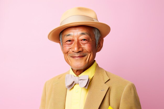 un hombre con un traje amarillo y un sombrero