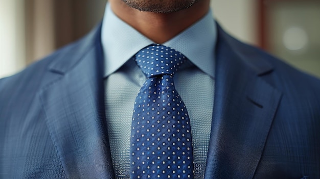 Hombre de traje azul y corbata