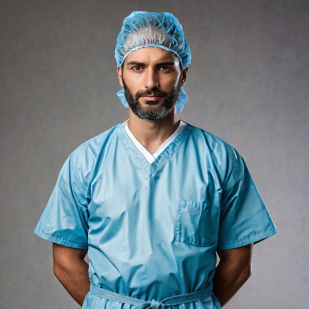 Foto un hombre con un traje azul y una gorra