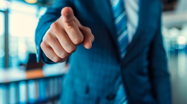 Hombre en traje azul señalando IA generativa