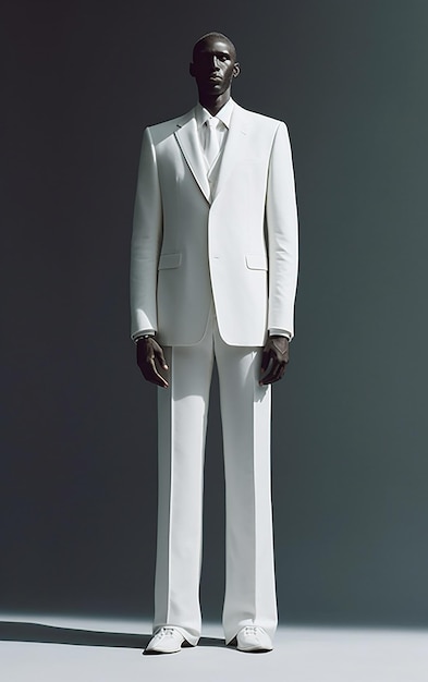 un hombre con un traje blanco con un traje blanco en el frente.