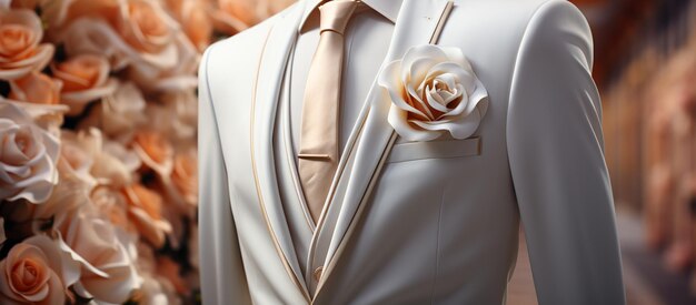 Hombre con un traje de boda blanco moderno