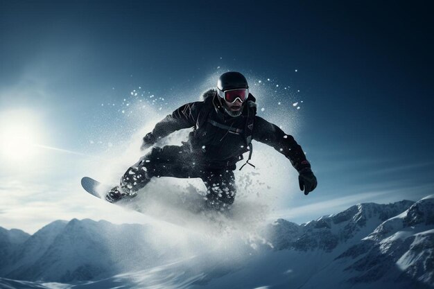 Foto un hombre en un traje de buceo negro está esquiando en la nieve