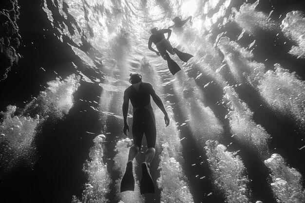 Foto hombre en traje de buceo de pie en el agua