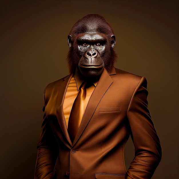 Un hombre con traje y cabeza de gorila.