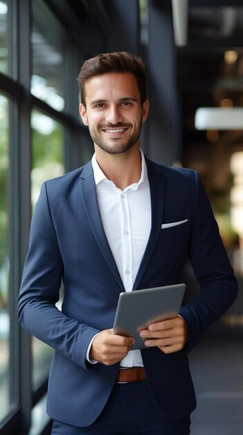 Foto un hombre en traje con una camisa blanca y una camisa azul