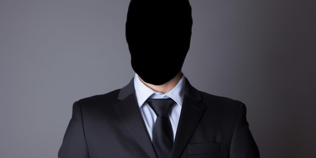 Un hombre con un traje con una cara negra que dice 'hombre invisible'