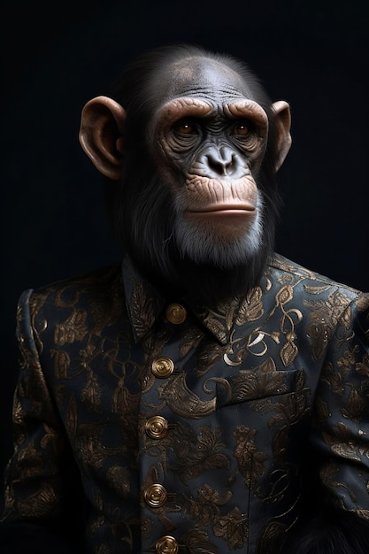 Un hombre con un traje con un chimpancé