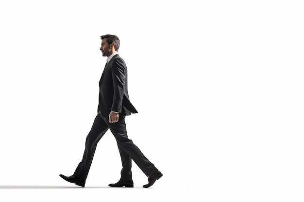 un hombre con traje y corbata caminando