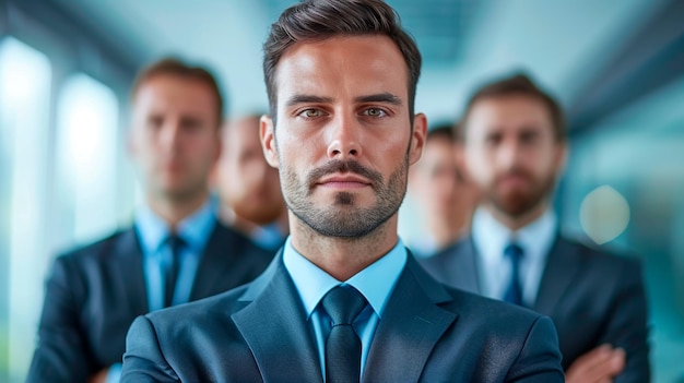 Foto hombre de traje y corbata grupo líder de hombres ia generativa