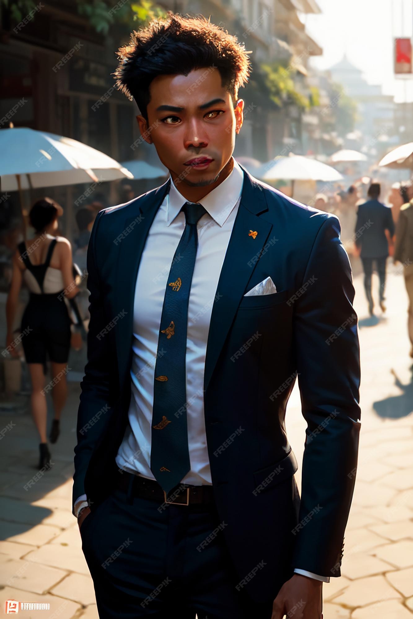 Un hombre con traje y corbata con un de bolsillo. | Foto Premium
