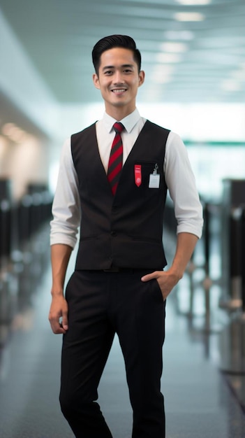 Foto un hombre con traje y corbata parado en un pasillo