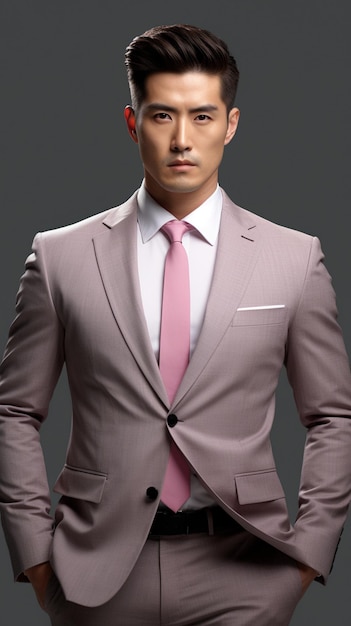 un hombre de traje con corbata rosa