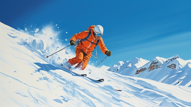 hombre en traje de esquí con casco en la pista de esquí