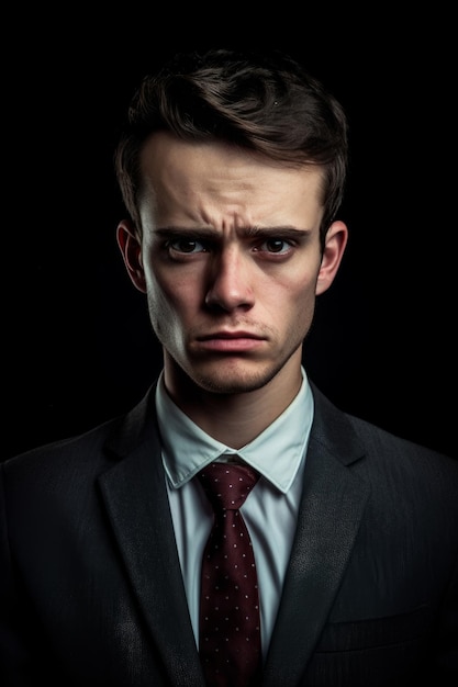 Hombre de traje con una expresión seria en el rostro.