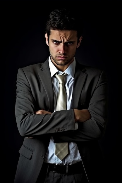 Un hombre de traje con una expresión seria en el rostro.