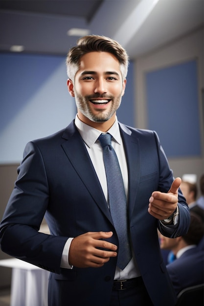 hombre de traje feliz y sermoneando