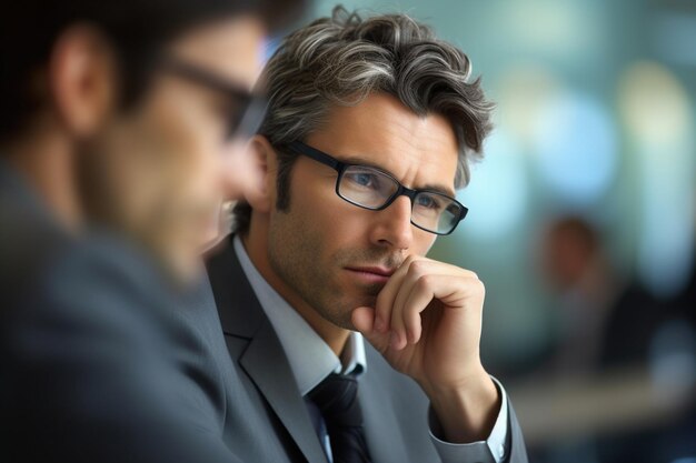 Foto un hombre con traje y gafas mira a la cámara.