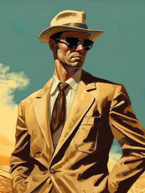 Foto un hombre con traje y gafas de sol está de pie en el desierto.