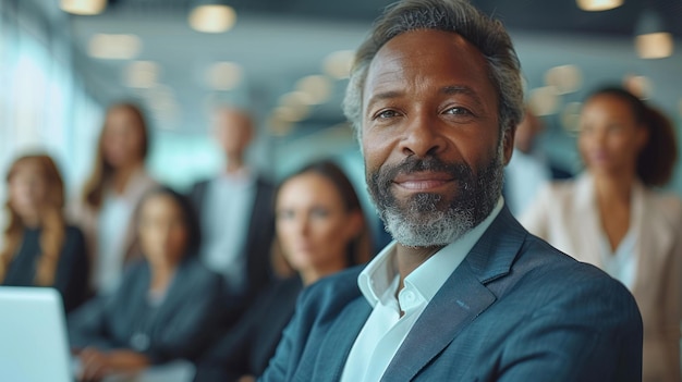 Hombre de traje liderando el grupo