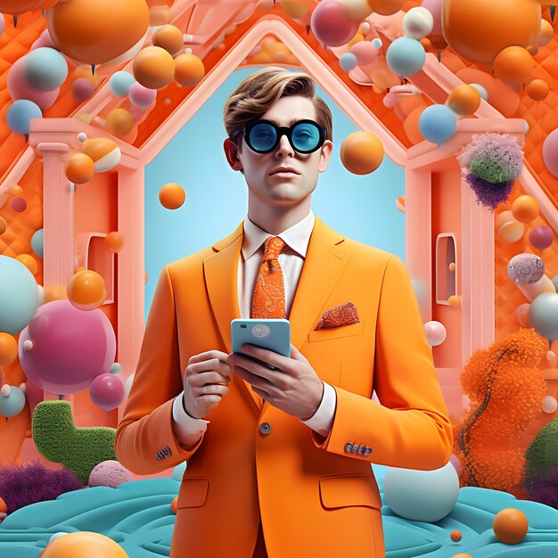 Foto un hombre con un traje naranja