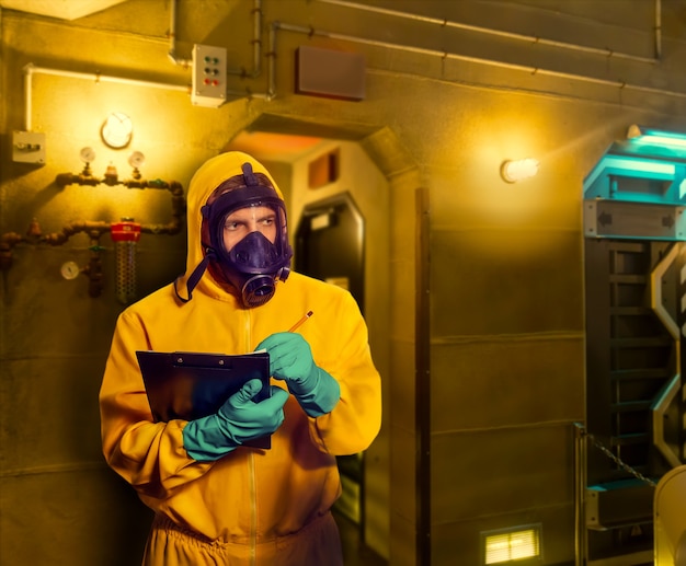 Foto hombre en traje de protección