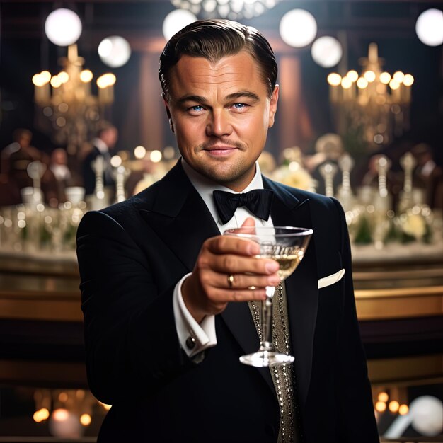 Foto un hombre en traje está sosteniendo un vaso de martini