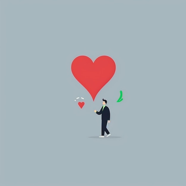 Un hombre de traje sostiene un globo en forma de corazón con una flecha verde que dice amor.