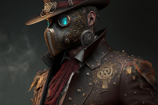 Foto hombre con traje steampunk y sombrero ia generativa