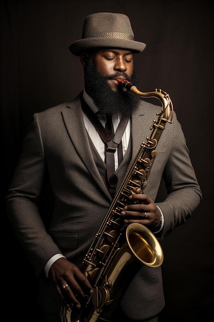 Foto un hombre de traje toca el saxofón