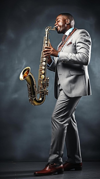 Foto un hombre en traje tocando un saxofón