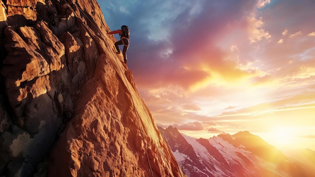 Foto hombre trepando por la ladera de una montaña determinación aventura desafío naturaleza cumbre al aire libre logro lucha escalada empinada