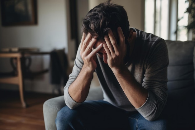 Hombre triste joven hombre deprimido desesperación adulto solo estrés problema infeliz dolor persona