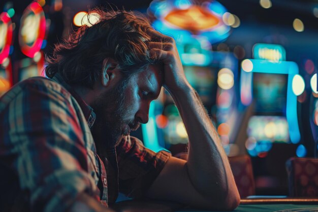 hombre triste sentado en el casino