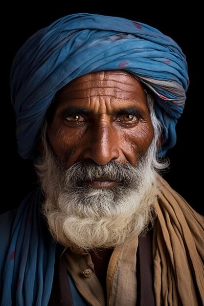 un hombre con un turbante azul en la cabeza