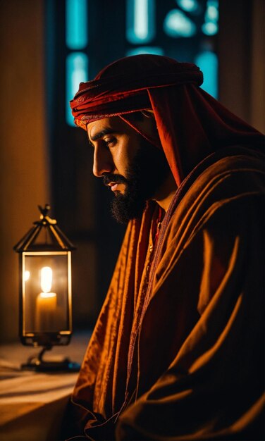 un hombre con un turbante en la cabeza