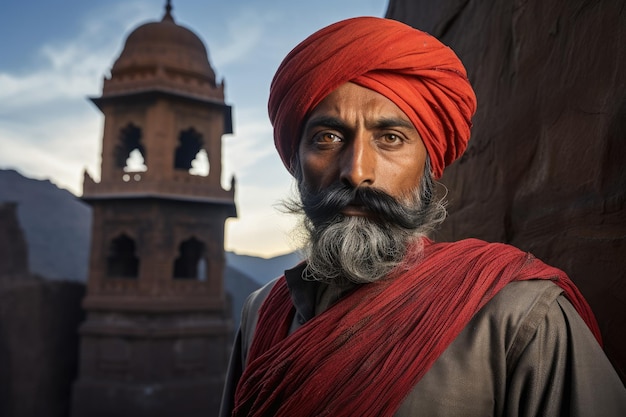 Hombre en turbante rojo imagen editorial. Imagen de fortaleza - 84132520