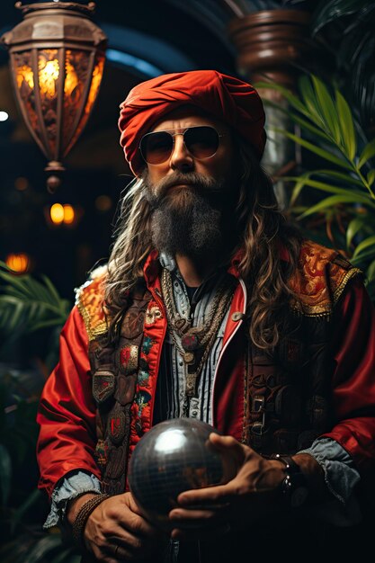 un hombre con un turbante y gafas de sol