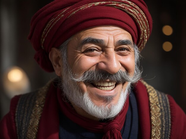 Foto hombre turco animado con un brillo en los ojos