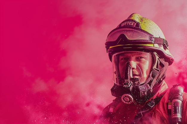 Foto un hombre con un uniforme y casco de firemans