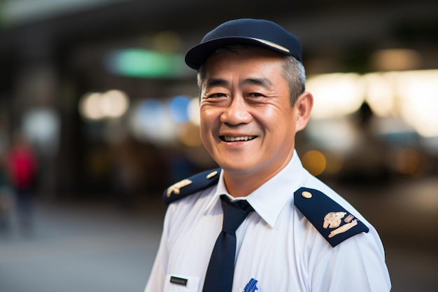 un hombre de uniforme sonriendo a la cámara