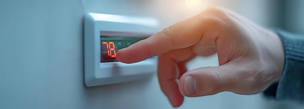 Foto un hombre está usando una alarma de la casa para introducir el código