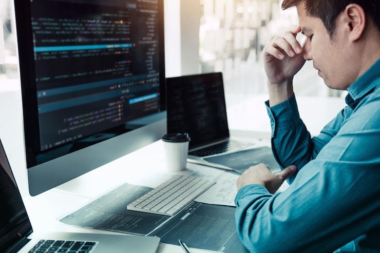 Foto hombre usando computadora portátil en la mesa
