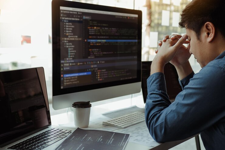 Foto hombre usando computadora portátil en la mesa