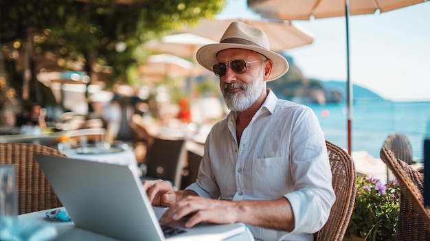 Hombre usando una computadora portátil en la mesa