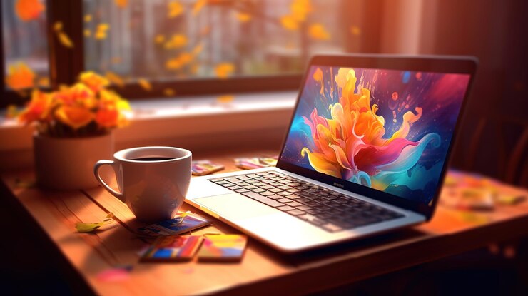 Hombre usando laptop mientras toma café en la sala de estar Generative ai