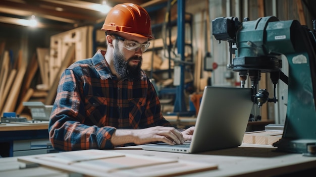 Foto un hombre está usando una máquina para cortar un pedazo de madera aig41